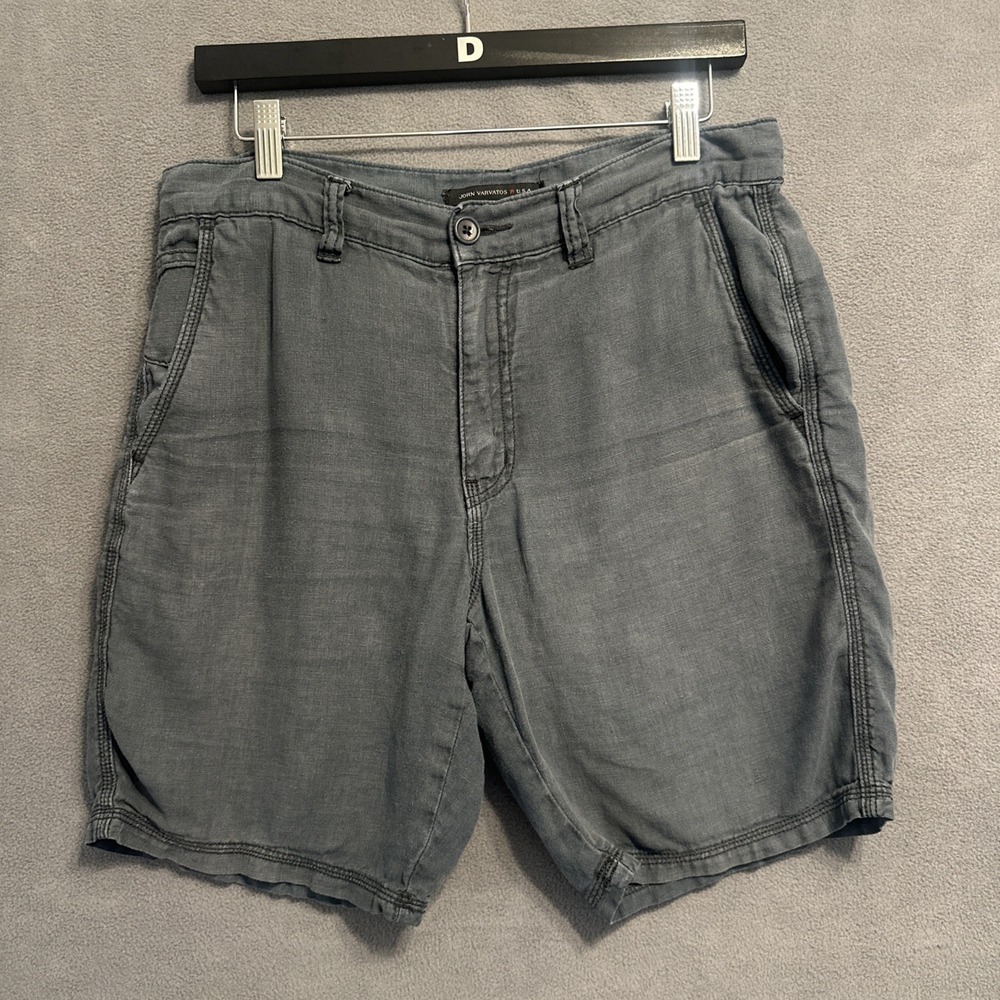 John Varvatos 100% Linen Shorts Mens 30 Slate Gray 8" Coastal Beach Vacation
